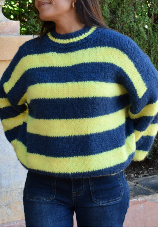 Gelb und marineblau Gestreifter Pullover AURA