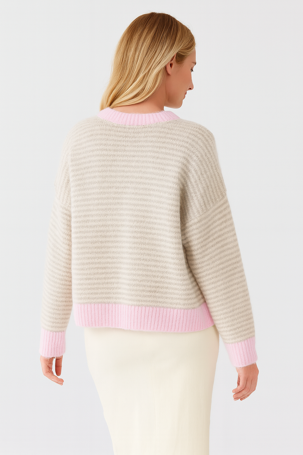 Gestreifter Oversize-Pullover mit Wolle und Alpaka-Anteil