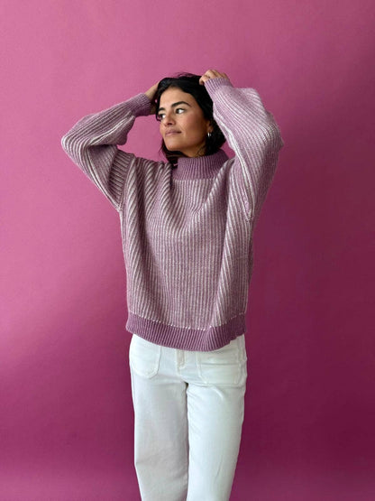 Trendpullover EMMA aus Alpaka-Wollmix – Malve und Beige
