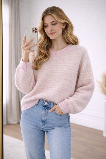 Gestreifter Oversize-Pullover mit Wolle und Alpaka-Anteil