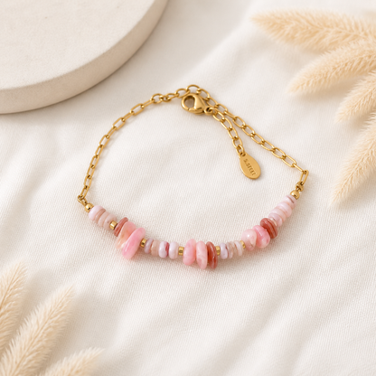 Zartes Perlenarmband in Rosé & Rosa mit Naturstein-Look