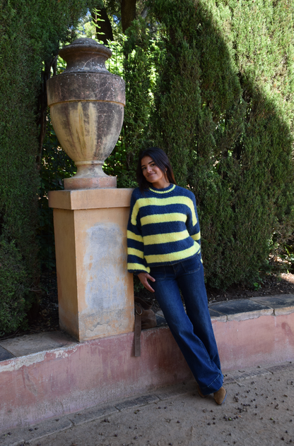 Gelb und marineblau Gestreifter Pullover AURA