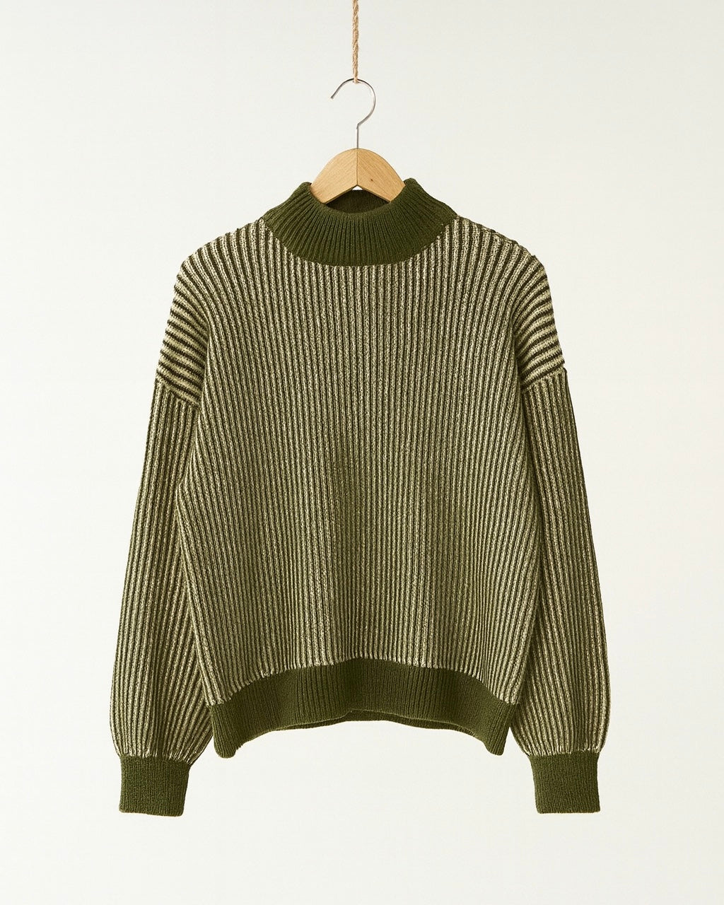 Khaki und Rosa Gestreifter Pullover EMMA aus Wolle und Alpaka