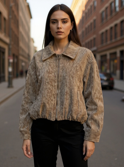 Velvet Bomber Jacket – Taupe Luxus Samt