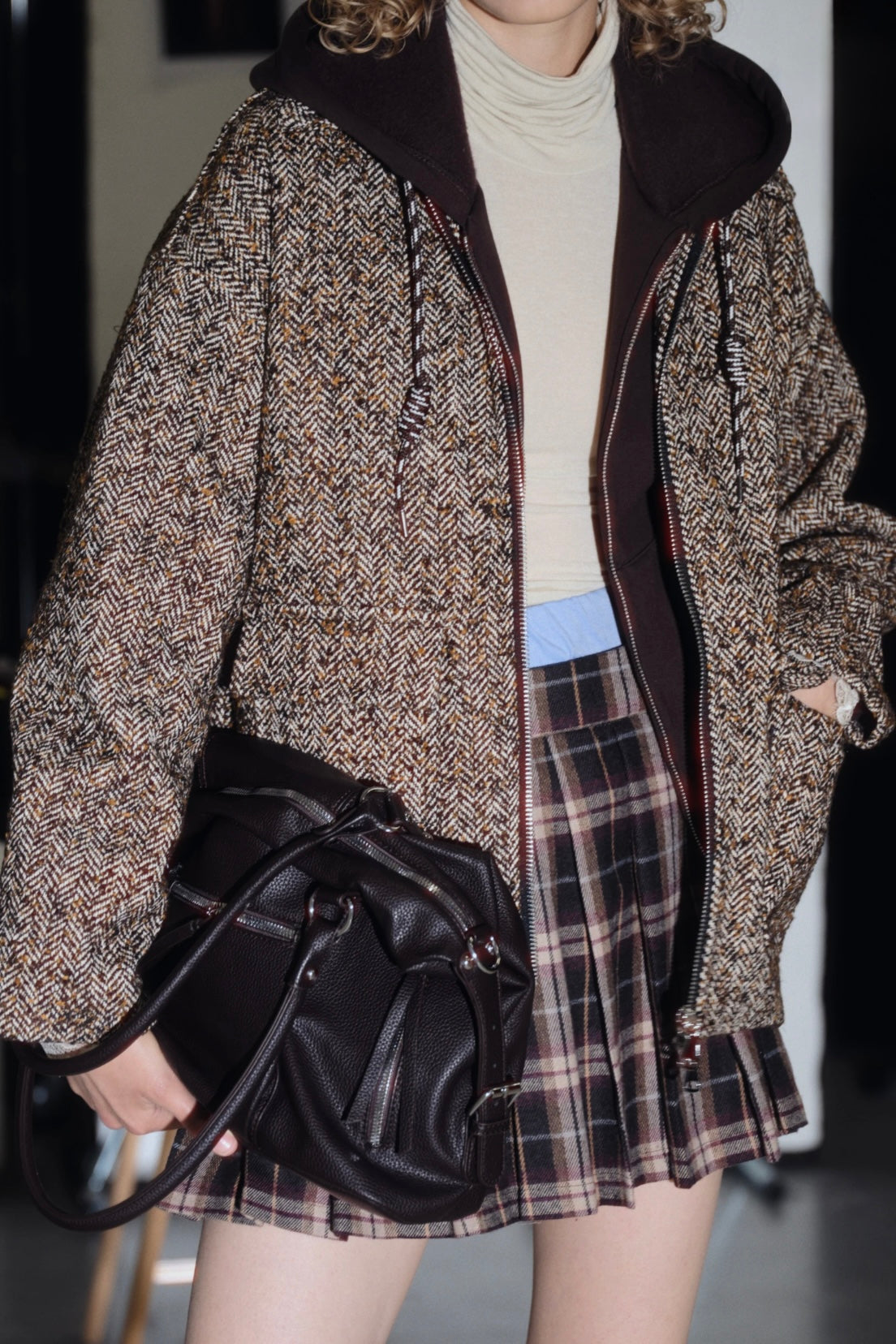 Wollmix Tweed-Jacke mit Taschen