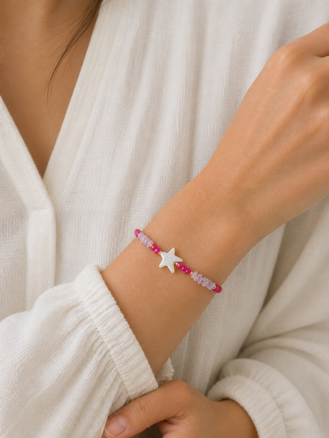 Seestern Armband in Pink & Flieder mit Perlen