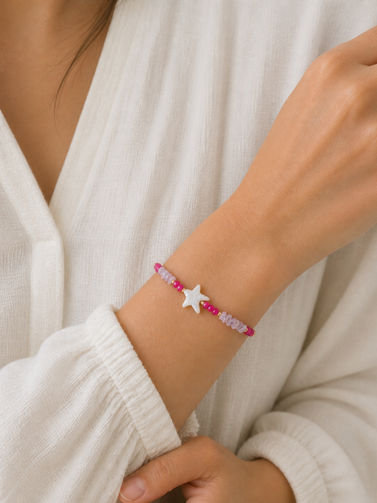 Seestern Armband in Pink & Flieder mit Perlen
