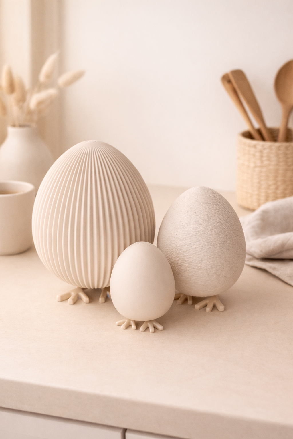 Skandi Deko-Ei mit Füßen | 3D-Druck | glatt, geriffelt oder rau | MITTEL