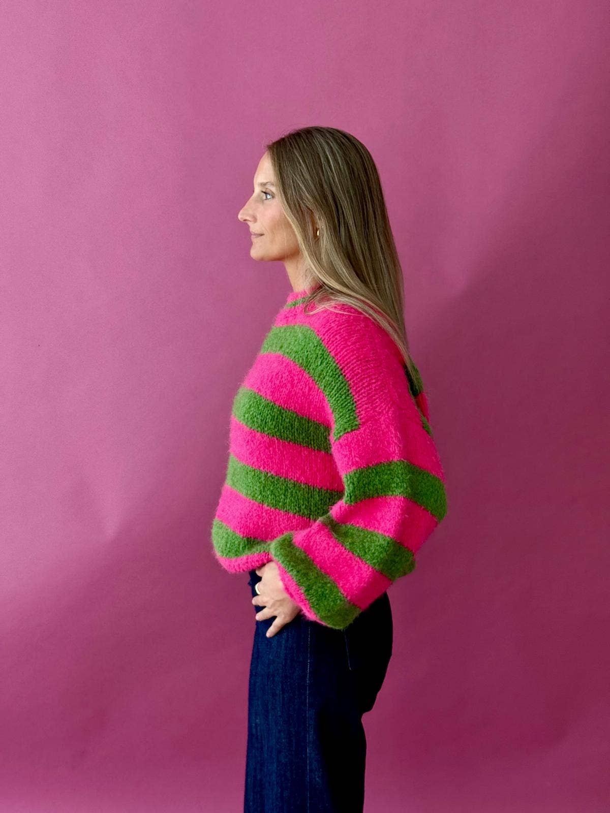 Trendpullover Aura mit Blockstreifen in Pink und Grün