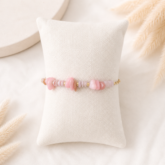Zartes Perlenarmband in Rosé & Rosa mit Naturstein-Look