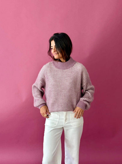 Trendpullover EMMA aus Alpaka-Wollmix – Malve und Beige