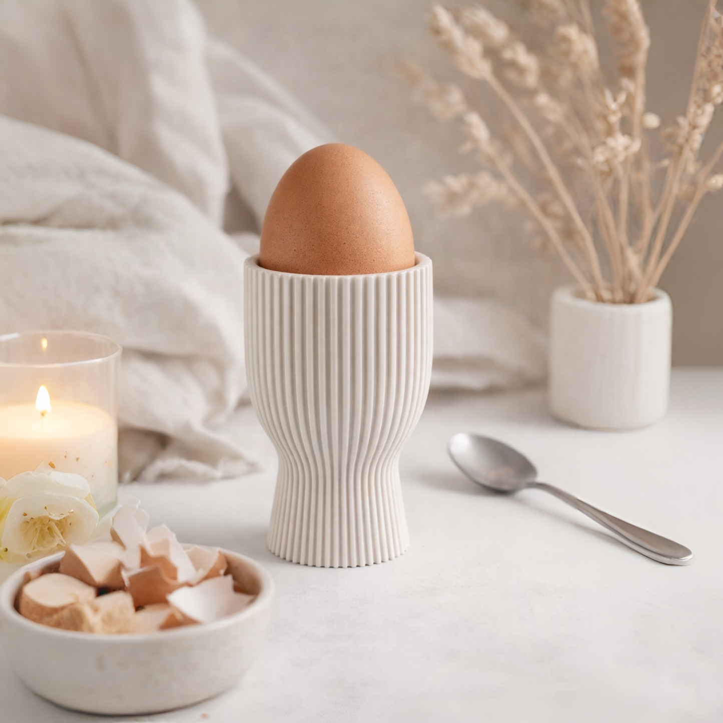 Minimalistischer Eierbecher mit Rillenstruktur – Skandi Design