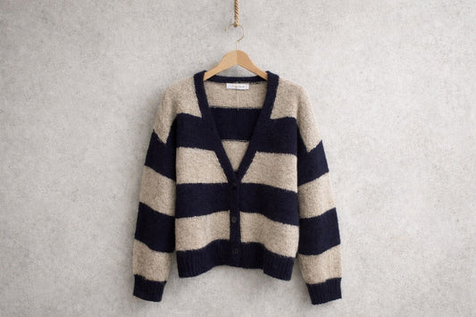 Weicher Strick-Cardigan mit Streifen mit Woll- und Alpaka-Anteilen