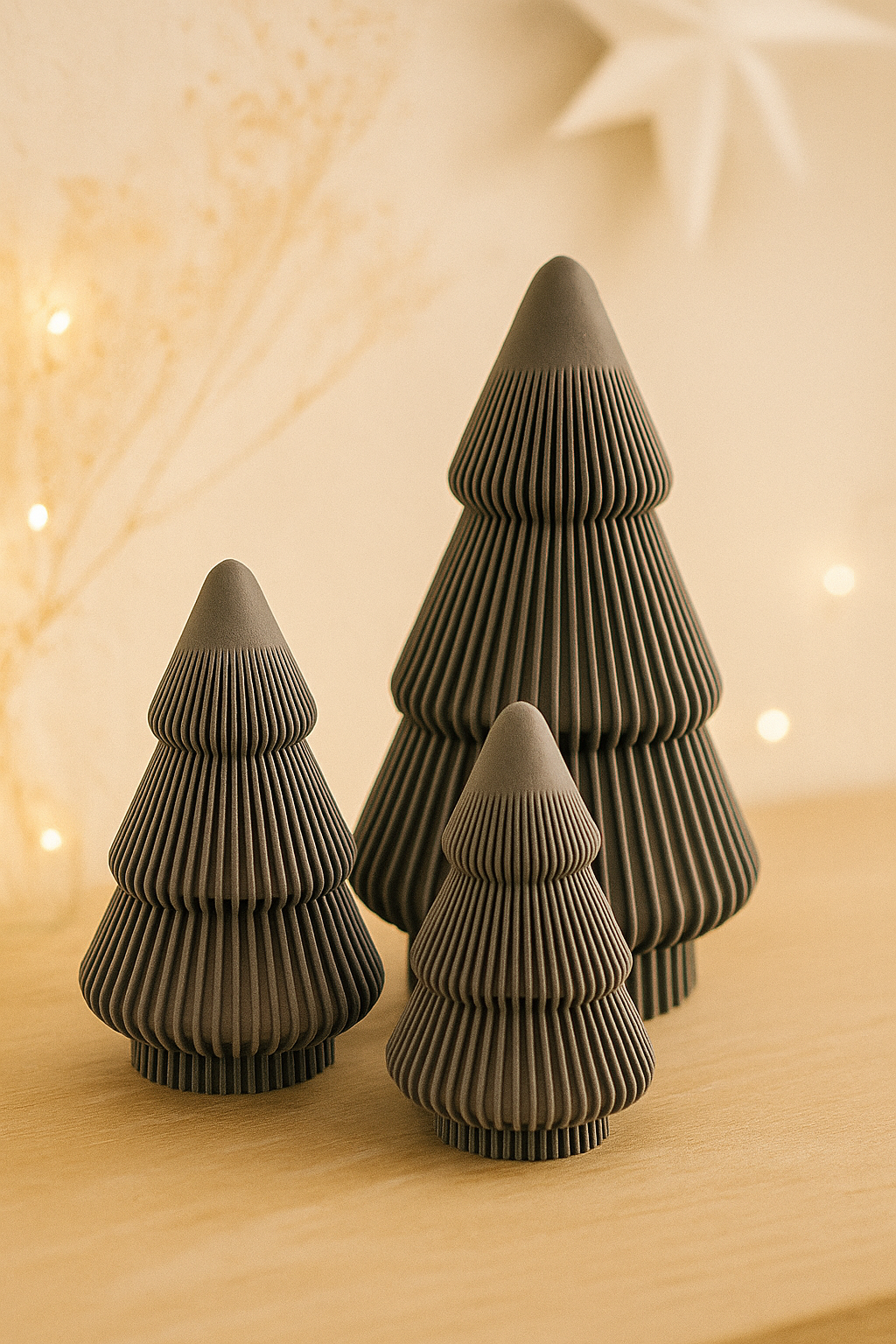 Weihnachtsbäume als Deko in verschiedenen Größen und Farben