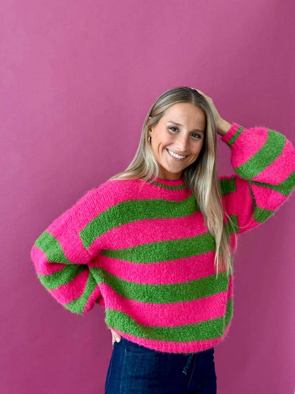 Trendpullover Aura mit Blockstreifen in Pink und Grün