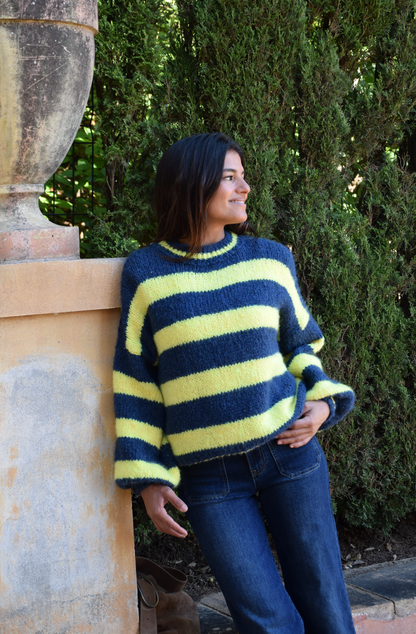 Gelb und marineblau Gestreifter Pullover AURA