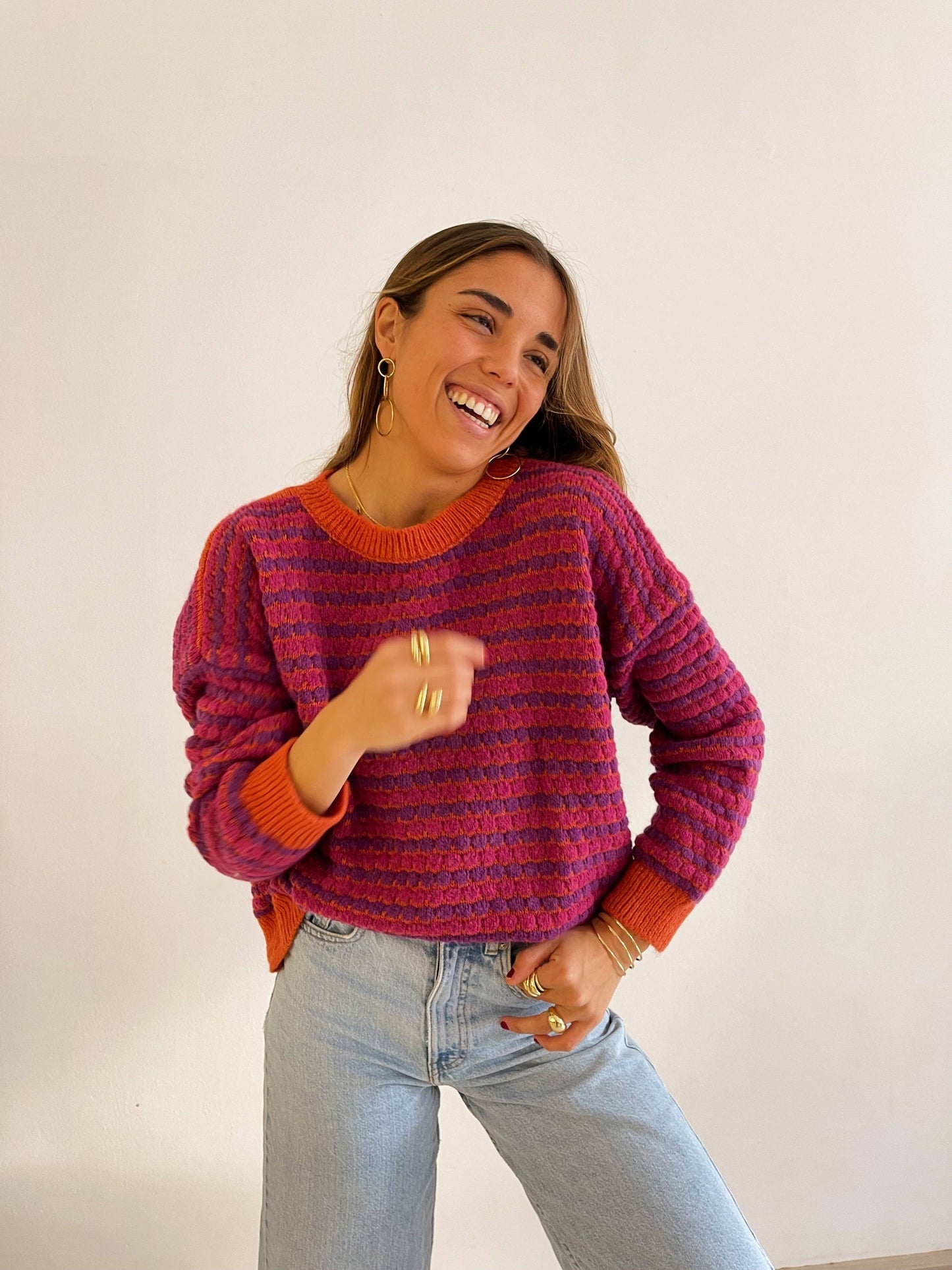 Orange und lila Gestreifter Pullover COPIA