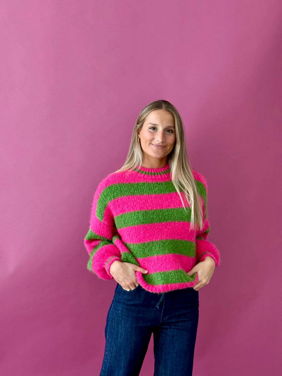 Trendpullover Aura mit Blockstreifen in Pink und Grün