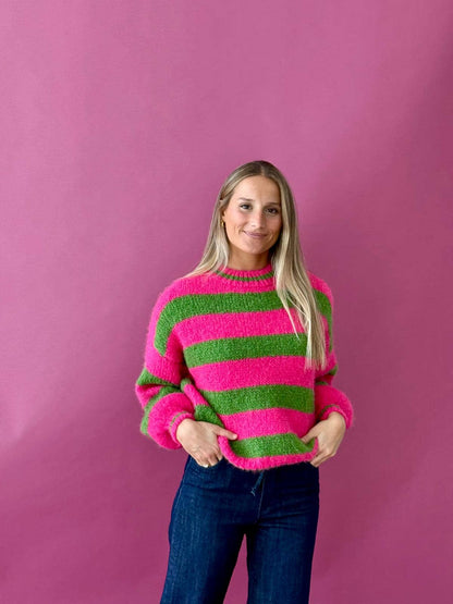 Trendpullover Aura mit Blockstreifen in Pink und Grün