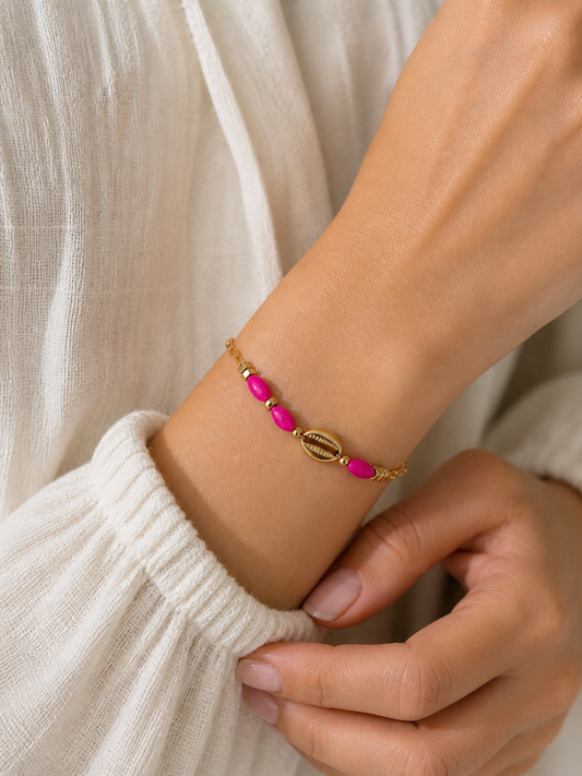 Muschelarmband in Pink & Gold – Sommerliches Perlenarmband