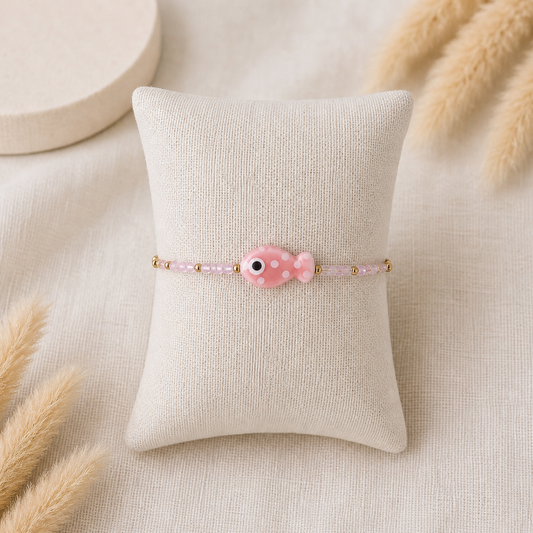 Fisch Armband in Rosa mit Perlen & Gold-Details