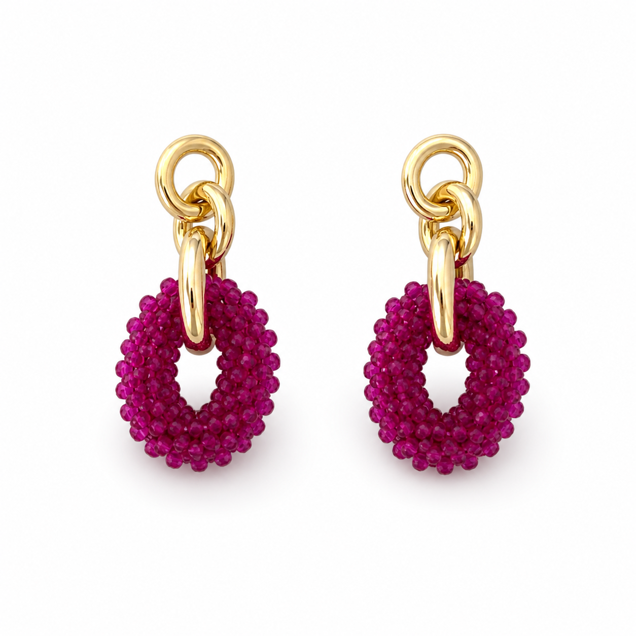 Statement Ohrringe mit Perlenring in Fuchsia & Gold