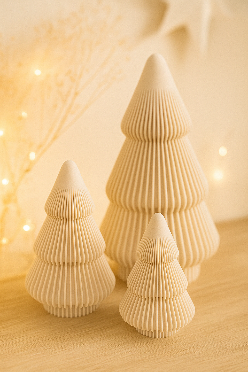 Weihnachtsbäume als Deko in verschiedenen Größen und Farben