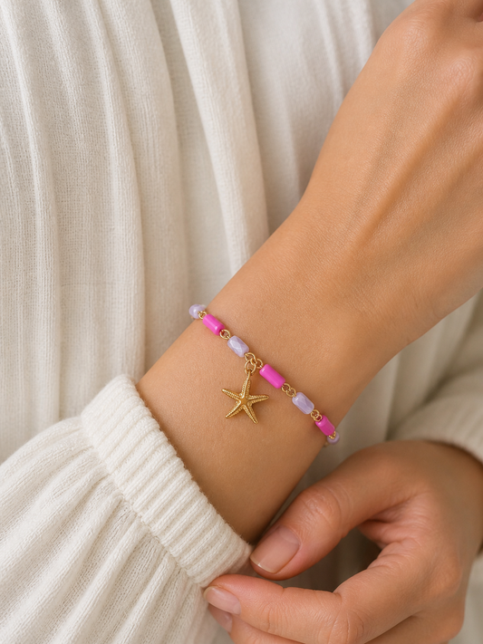 Seestern Armband in Pink & Flieder mit Gold-Anhänger