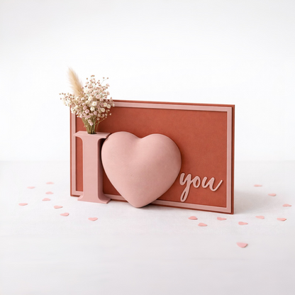 Selbststehende 3D-Postkarte „I ❤️ You“ mit Mini-Vase