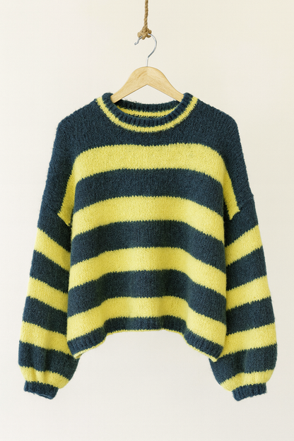 Gelb und marineblau Gestreifter Pullover AURA