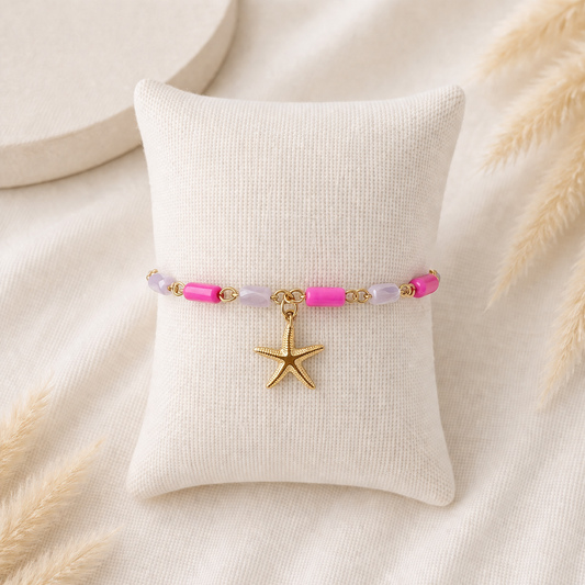 Seestern Armband in Pink & Flieder mit Gold-Anhänger