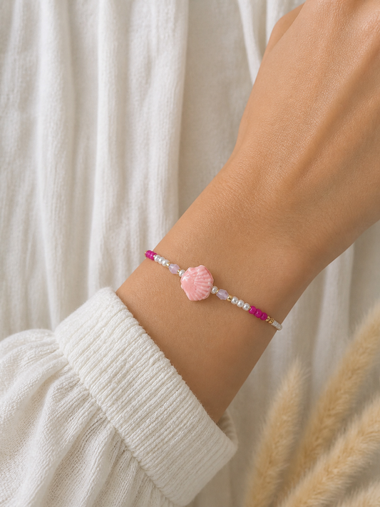 Muschel Armband in Rosa & Pink mit Perlen