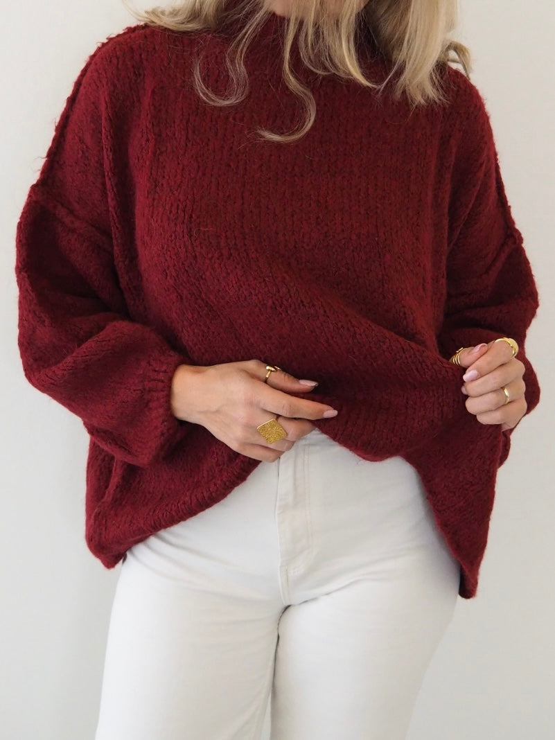 Kuscheliger Damen-Strickpullover aus Wollmix - burgunder