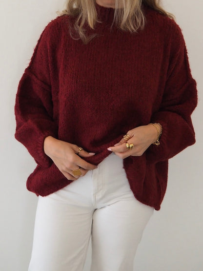 Kuscheliger Damen-Strickpullover aus Wollmix - burgunder