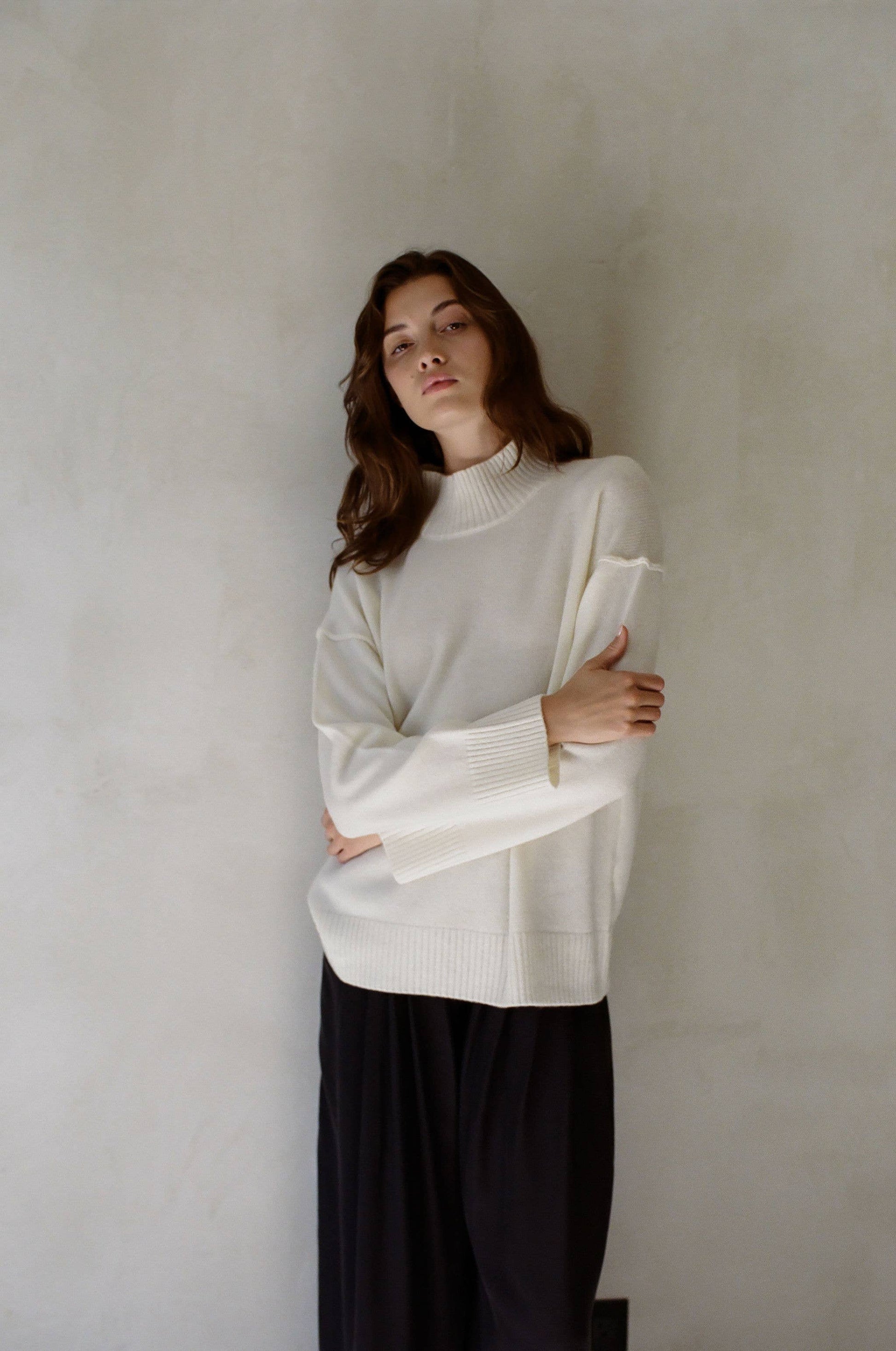 Weicher Winterpullover in Naturweiß