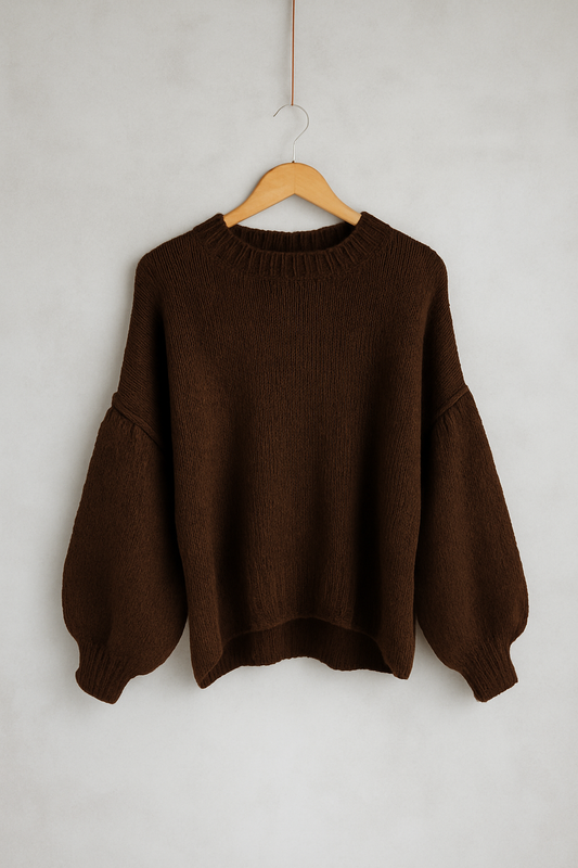 Kuscheliger Strickpullover mit Ballonärmeln – Braun