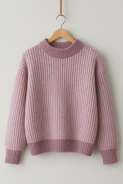 Trendpullover EMMA aus Alpaka-Wollmix – Malve und Beige