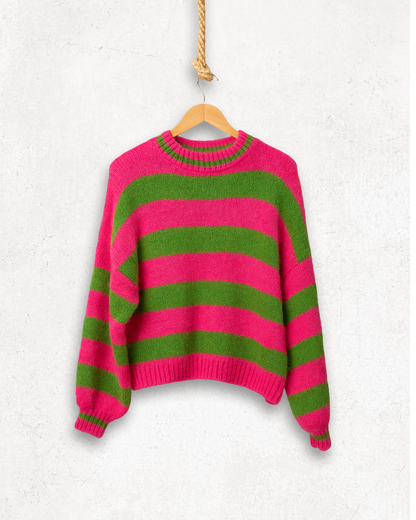 Trendpullover Aura mit Blockstreifen in Pink und Grün