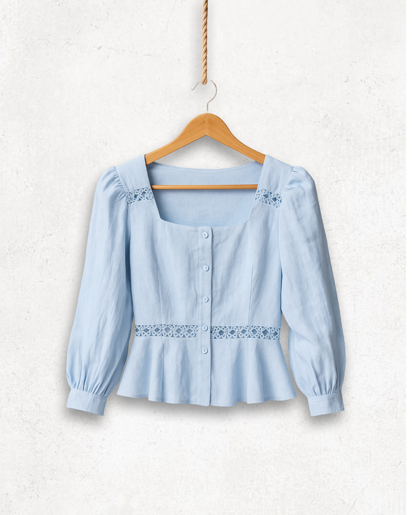 Baumwoll-Leinen Bluse mit Knopfleiste und Spitzeneinsatz