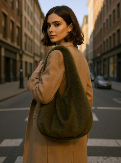 Kuschelige Faux-Fur Schultertasche – Olive