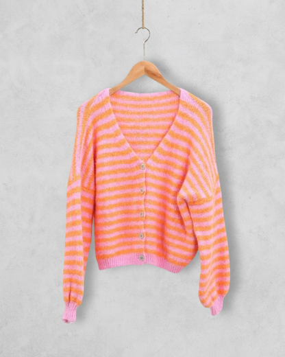 Gestreifte Strickjacke mit Knopfleiste