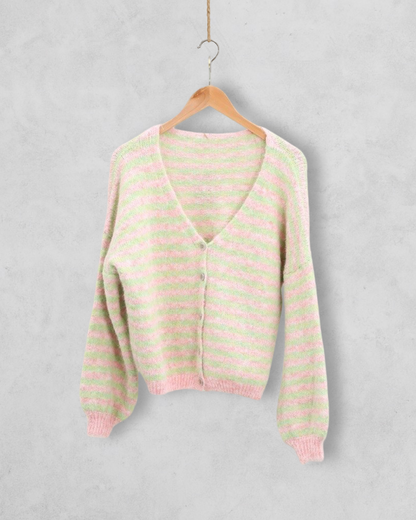 Gestreifte Strickjacke mit Knopfleiste