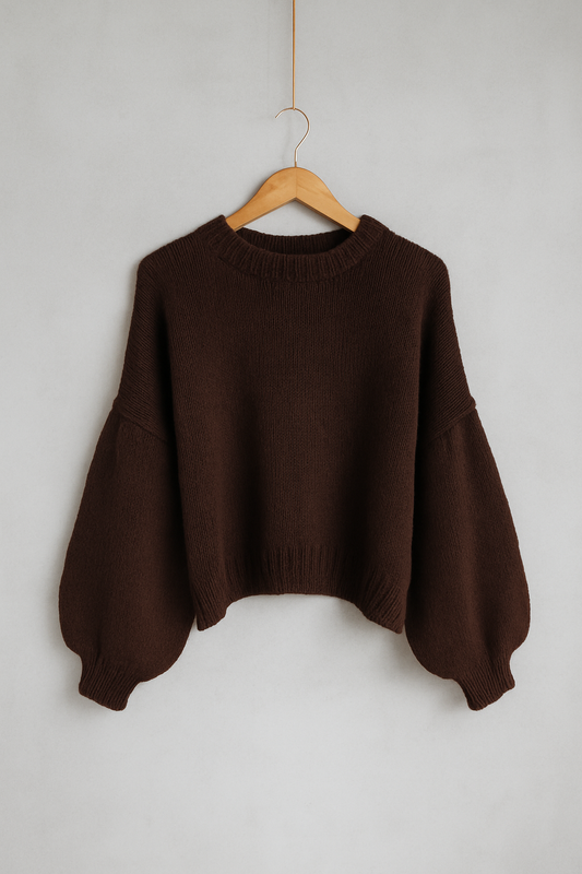 Trendiger, kuscheliger Pullover mit Puffärmeln aus Mohairmix – Braun