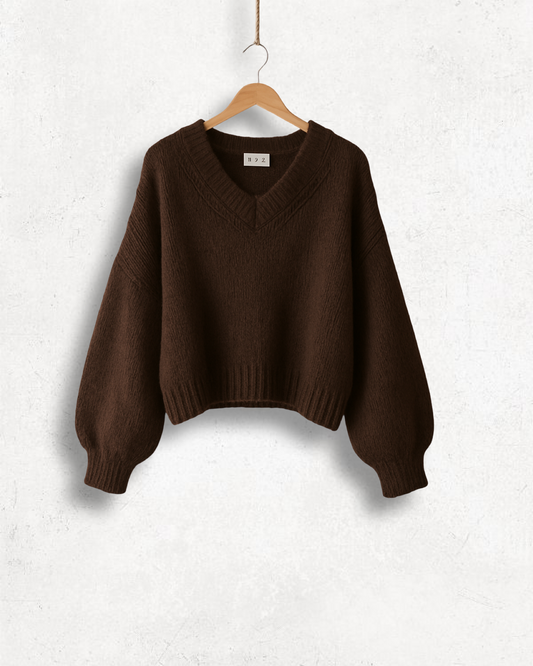 V-Ausschnitt Pullover aus Wolle & Mohair - dunkelbraun