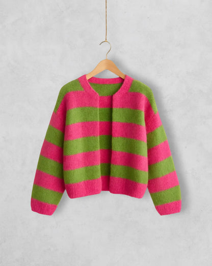Gestreifte Strickjacke pink grün