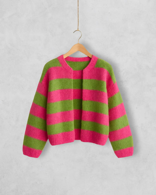 Gestreifte Strickjacke pink grün