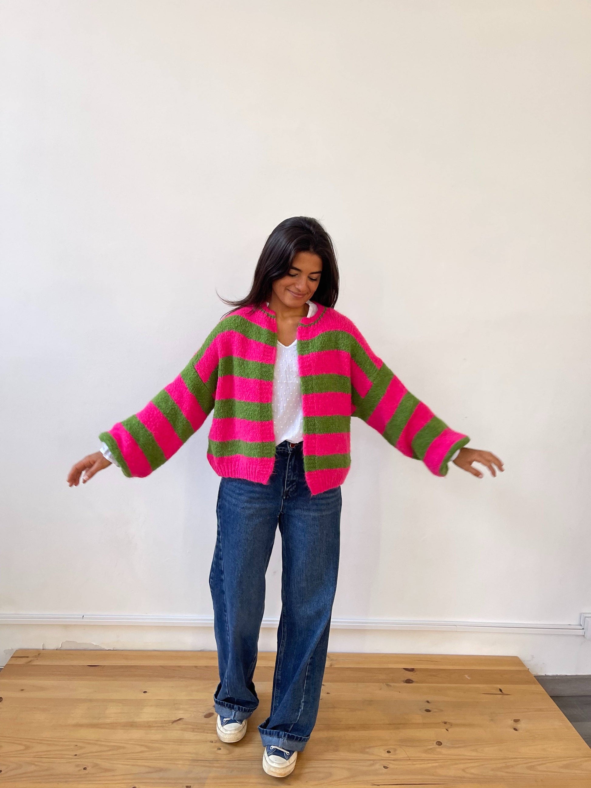 Oversize Cardigan pink grün