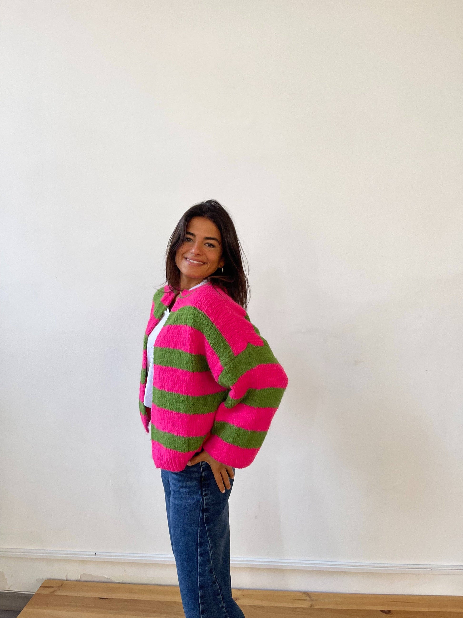 Damen-Strickjacke in Blockstreifen