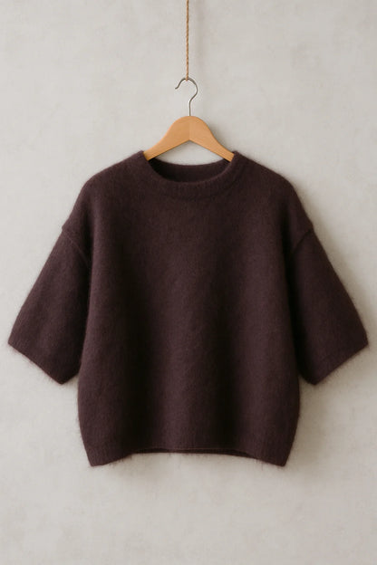 Mohairpullover dunkelbraun mit kurzen Ärmeln
