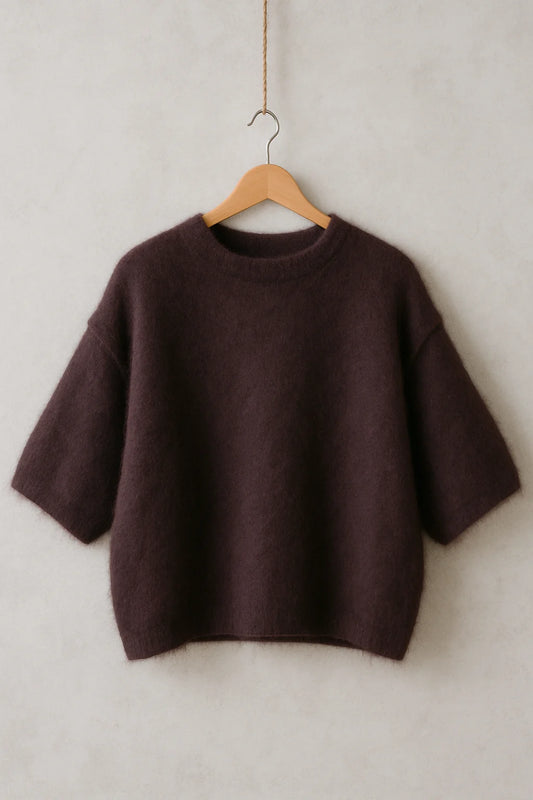 Mohairpullover dunkelbraun mit kurzen Ärmeln